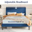 Lit plateforme tapissier en velours avec tête de lit capitonnée verticale ajustable-333766814-333766800