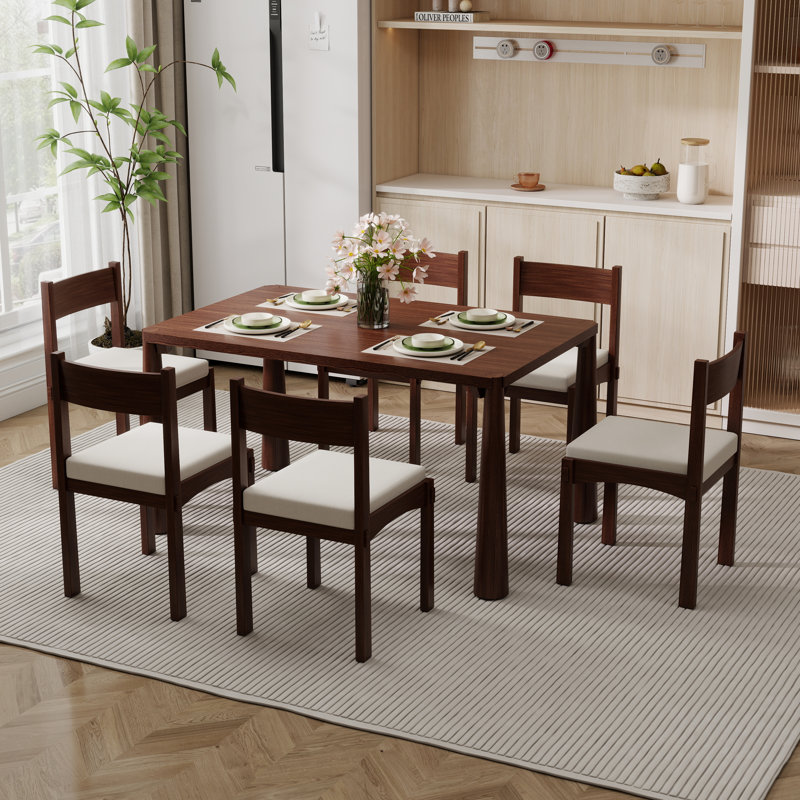 Ensemble de table de salle à manger 7 pièces avec sièges rembourrés, Brun