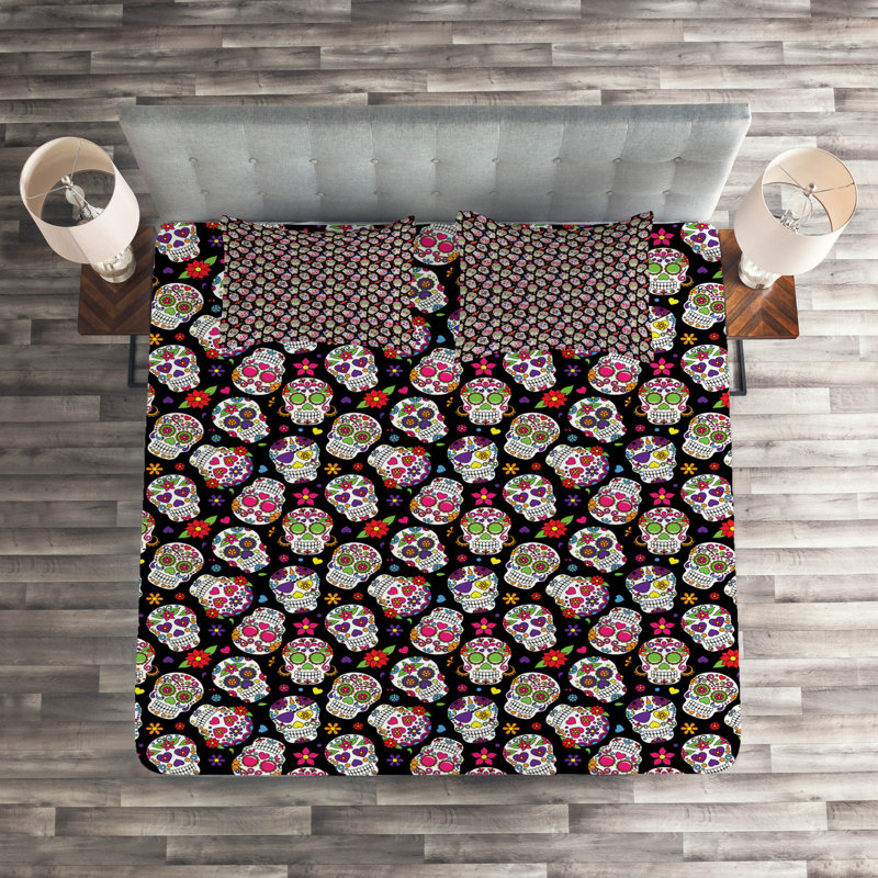 Skull Polyester Coverlet, King Bedspread + 2 Shams
