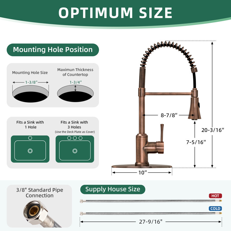 Pull Down Single Handle Kitchen Faucet, Antique Copper