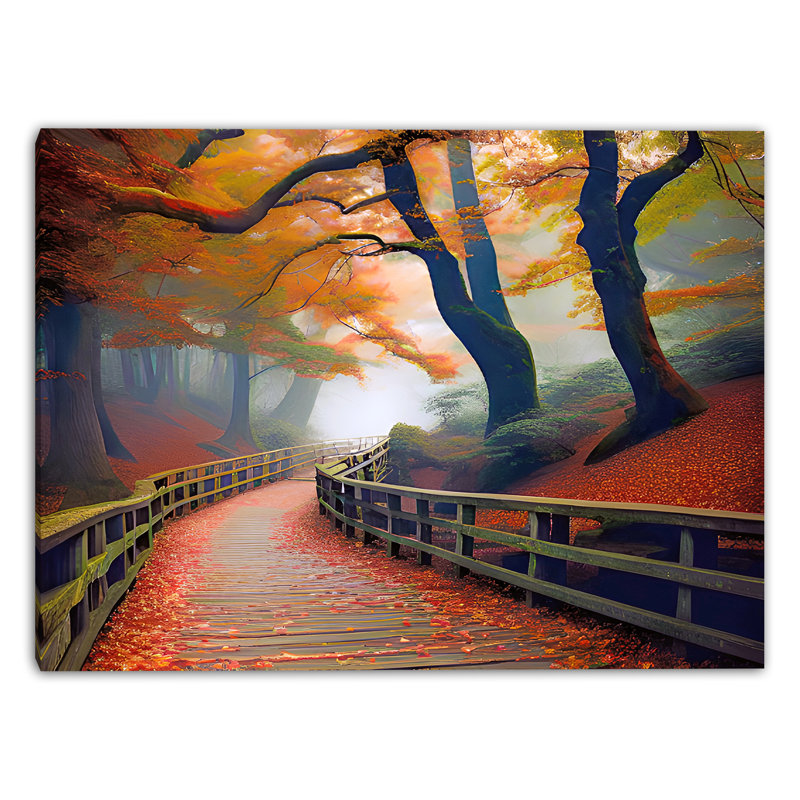«Curved Walk Through Autumn», art mural sur toile tendue, H 16 po x l 24 po