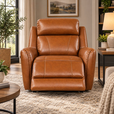 Fauteuil inclinable électrique en cuir véritable, caramel