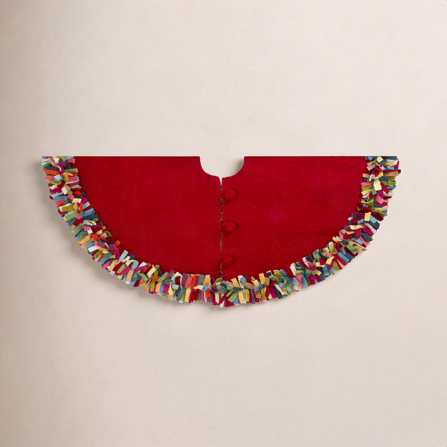 Handmade Fringe Wool Tree Skirt, 51" W, Red