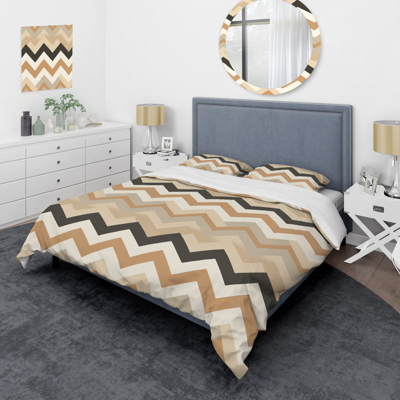 Ensemble de housse de couette beige et blanc à chevrons neutres en microfibre blanc / beige