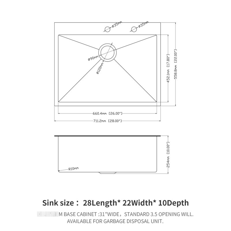 Drop In Gunmetal Black Basin Sink 28X22 - Stainless Steel 16 Gauge Single Bowl Surface No Damage Kitchen Large Prevents Rust And Scratches