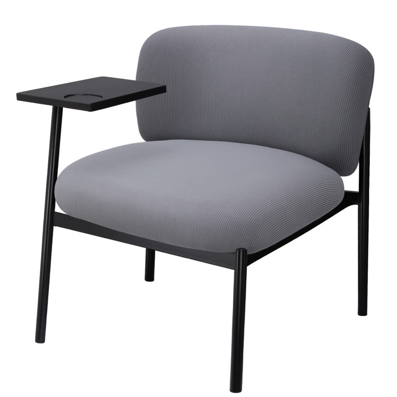 Accent Chair Fabric Modern Upholstered Tub Chairs With 180°Rotating Small Table Thick Soft Padded Seat Metal Legs Lounge Occasional Bedroom Chair