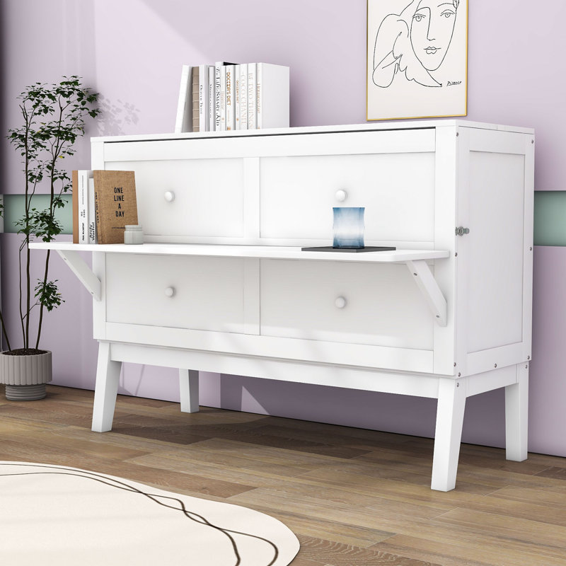 White Queen Murphy Bed Cabinet with Charging Station and Side Shelves, Space-Saving Wall Bed Frame, Queen, White