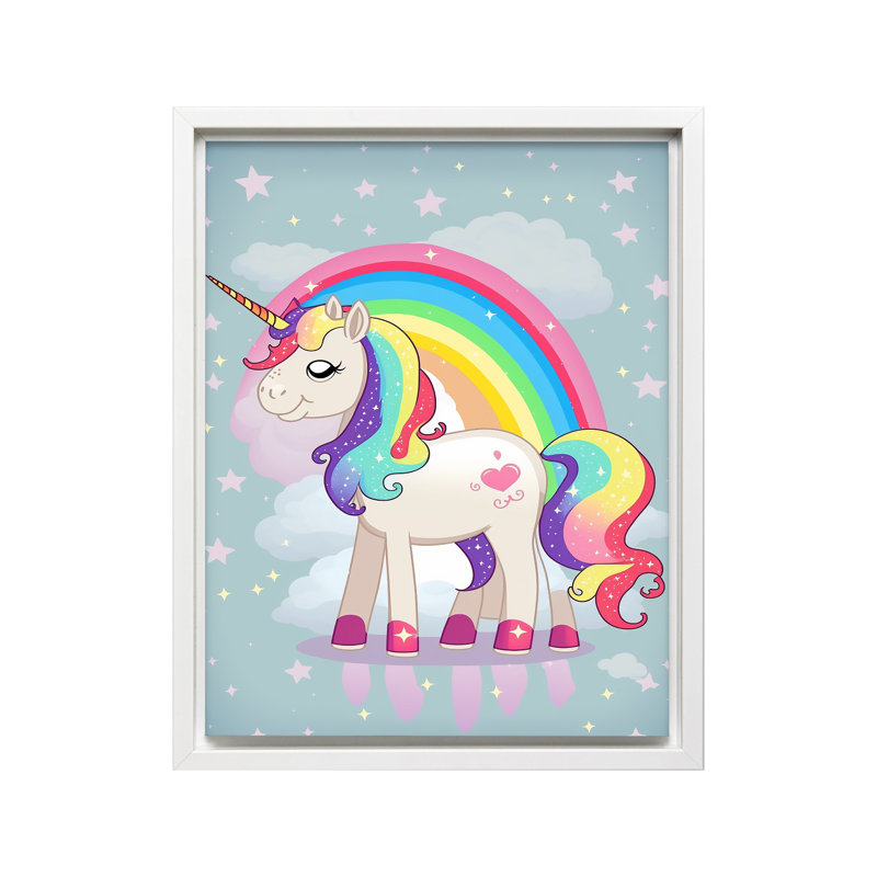 Licorne arc-en-ciel, Canvas, 12"H x 16"W, White Framed