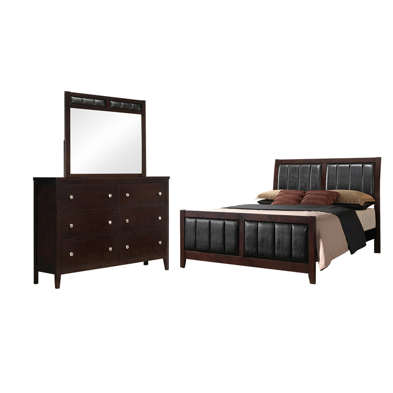 Ensemble de chambre à coucher 3 pièces avec commode et miroir Horne Cappuccino, Grand