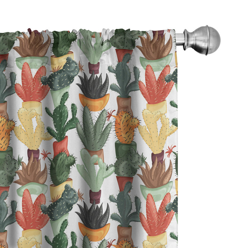 Cactus Floral Semi-Sheer Rod Pocket Curtain Panels, 28" W x 84" L