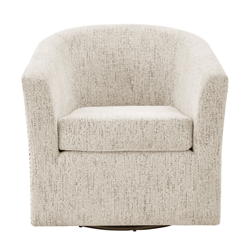 Rabinowitz Upholstered Swivel Barrel Chair, Beige Chenille