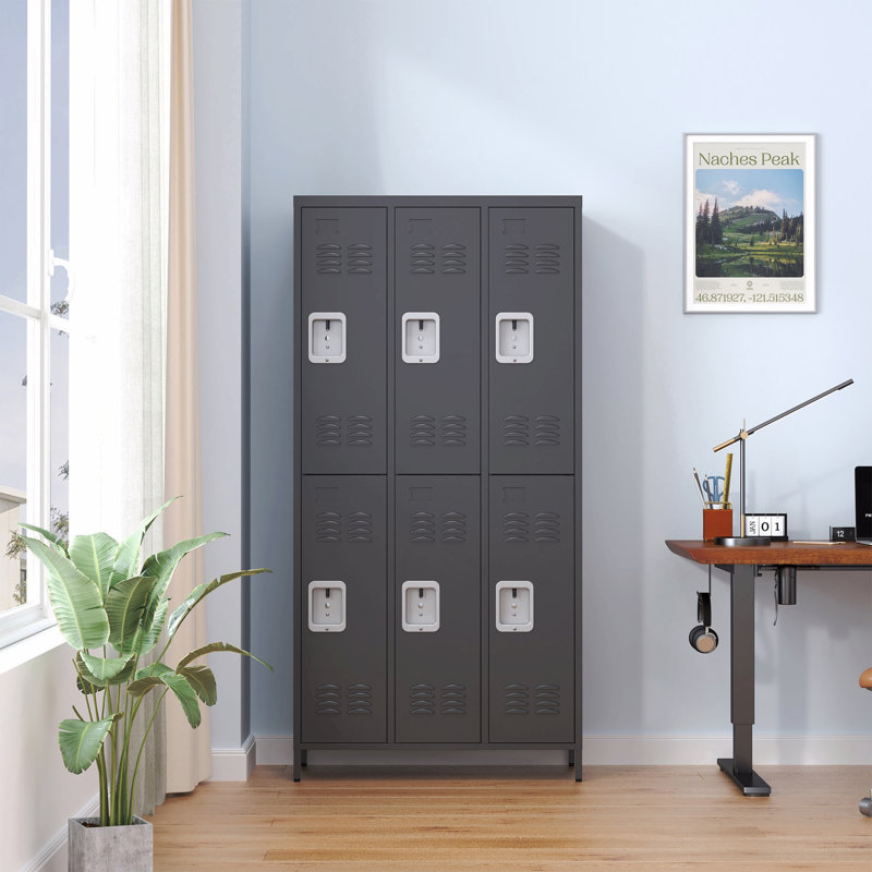 6 Door 72"H Metal Lockers With Lock For Employees,Storage Locker Cabinet For Home Gym Office School Garage, Black