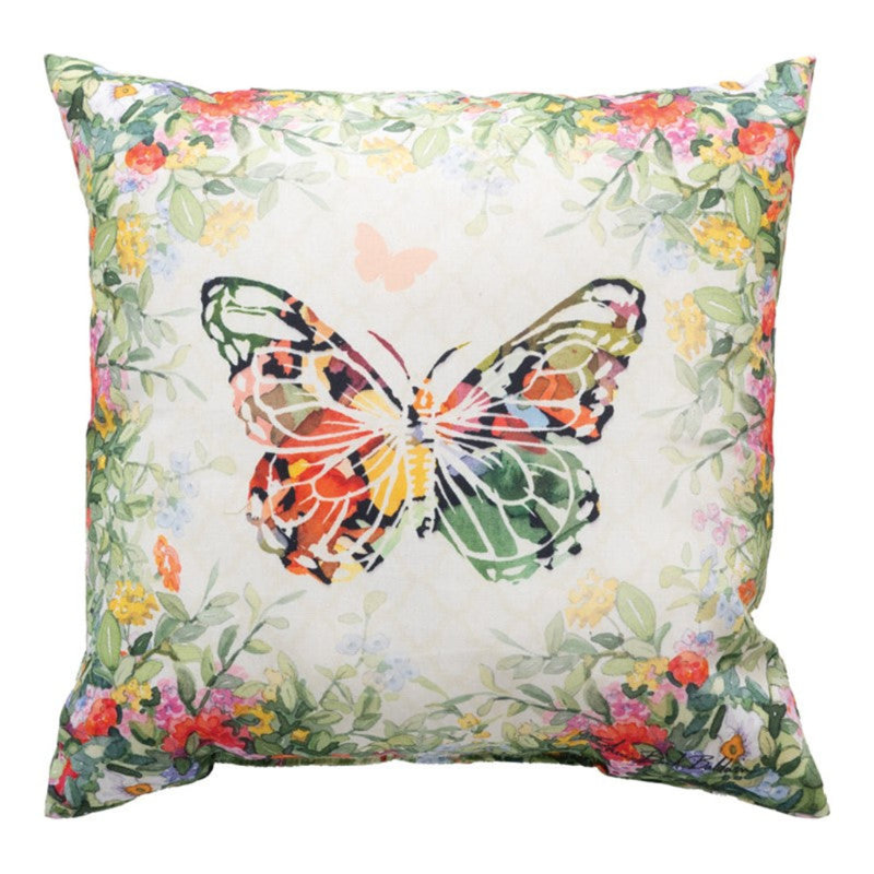 Manual Woodworkers & Weavers Butterfly Climaweave Throw Pillow 18 x 18 Inch Double Sided Design, Green/Red/Yellow
