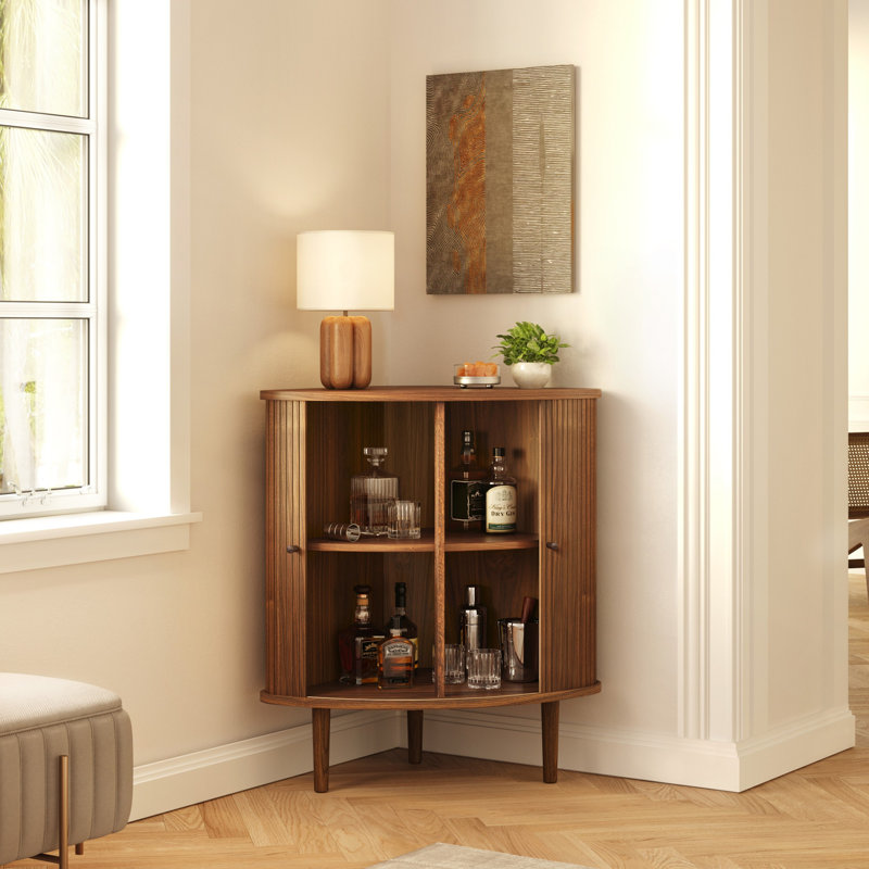 Corner Bar Cabinet With Doors And Shelves, Coffee And Wine Bar Buffet