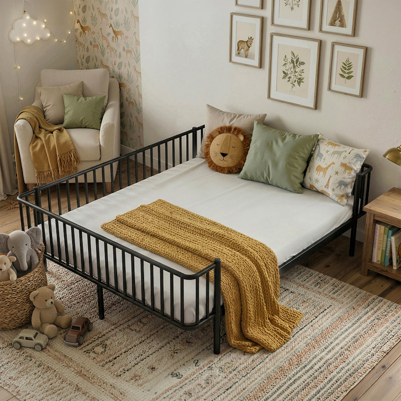 Metal Daybed with Steel Slat Support, Full Sofa Bed Frame, No Box Spring Needed, Sturdy & Space-Saving, Black, Full/Double