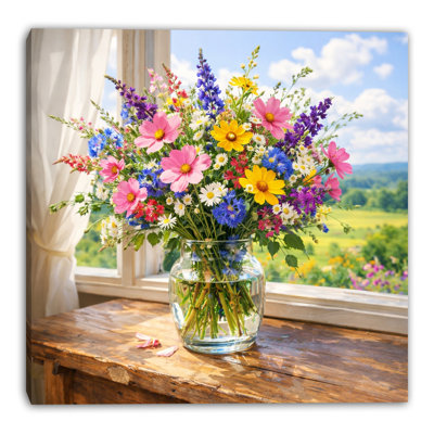 Fenêtre, bouquet de fleurs, art mural sur toile VI