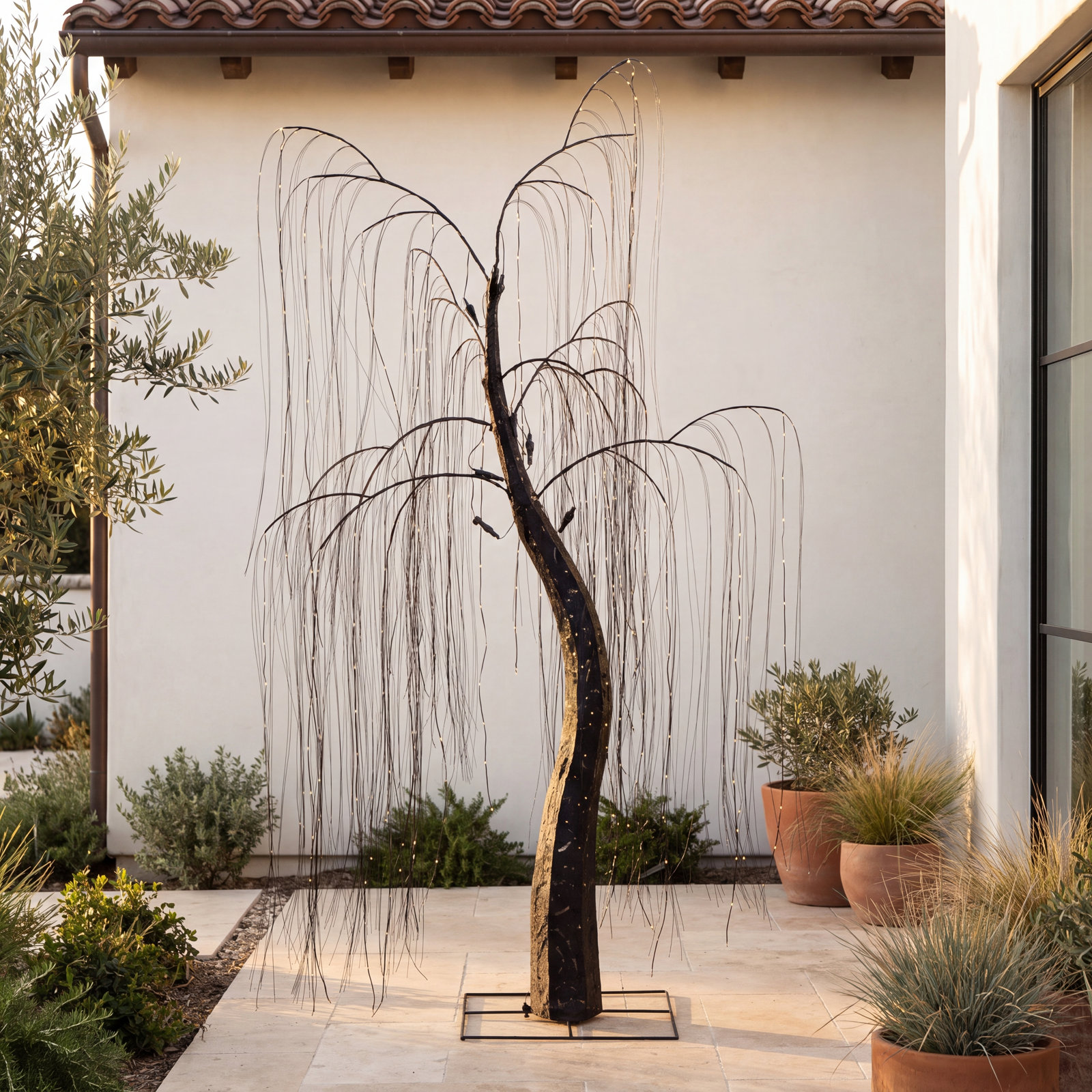 7' Pre-Lit Halloween Black Willow Tree, Black