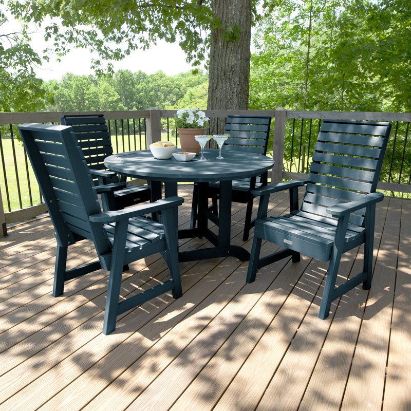 Midwest 4-Person, 48" Round Table, 5-Piece Outdoor Dining Set, Nantucket Blue, 62.5" L x 62.5" W x 37" H