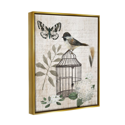 " Botanical Bird Cage Vintage Words Butterfly Motif " by Nan