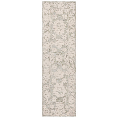 Marquee 508 Hand Tufted Wool/Cotton/Pet Yarn Floral Rug in Gray/Light Brown