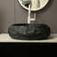 Lavabo de salle de bain 18 po, vasque irrégulière ovale en résine avec motif de pierre, lavabo de style artistique, sans robinet, gris foncé-137001101