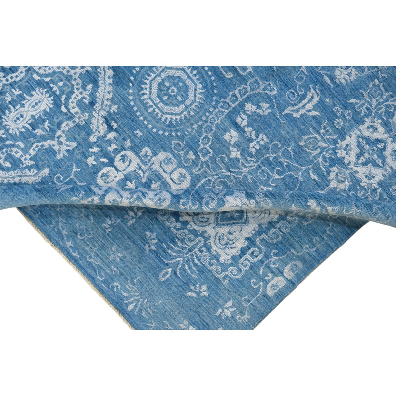 Hand Knotted Wool Area Rug in Blue