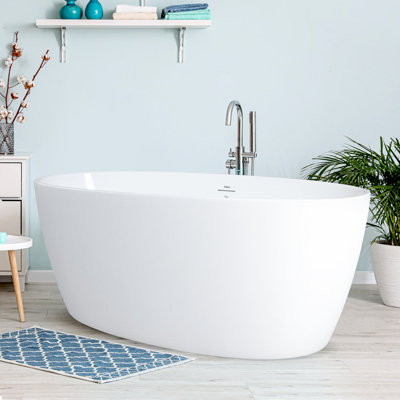 FerdY Tahiti 59" x 31" Freestanding Soaking Acrylic Bathtub,Brushed Nickel Drain