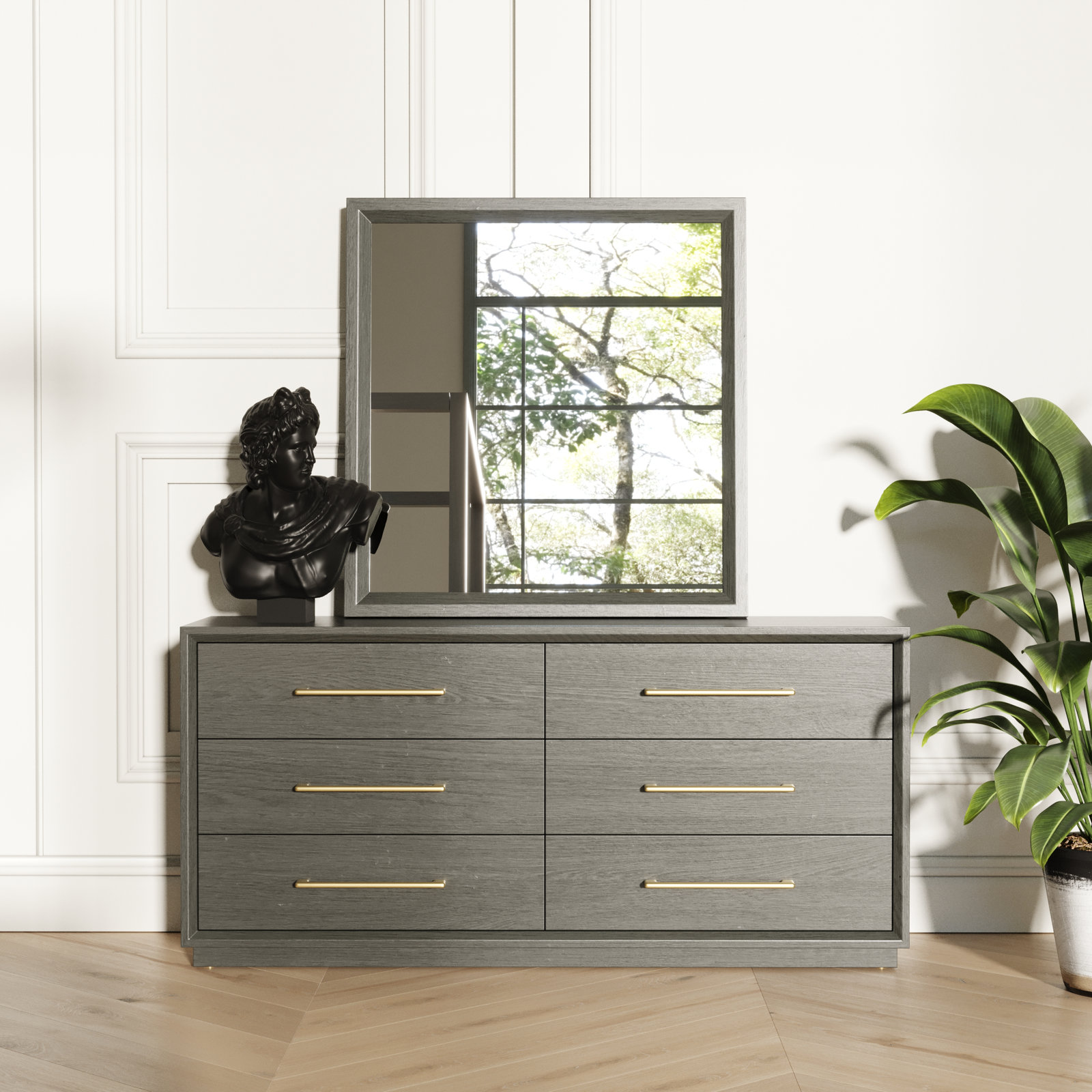 Langley Bedroom Set, King, Gray/Off-White