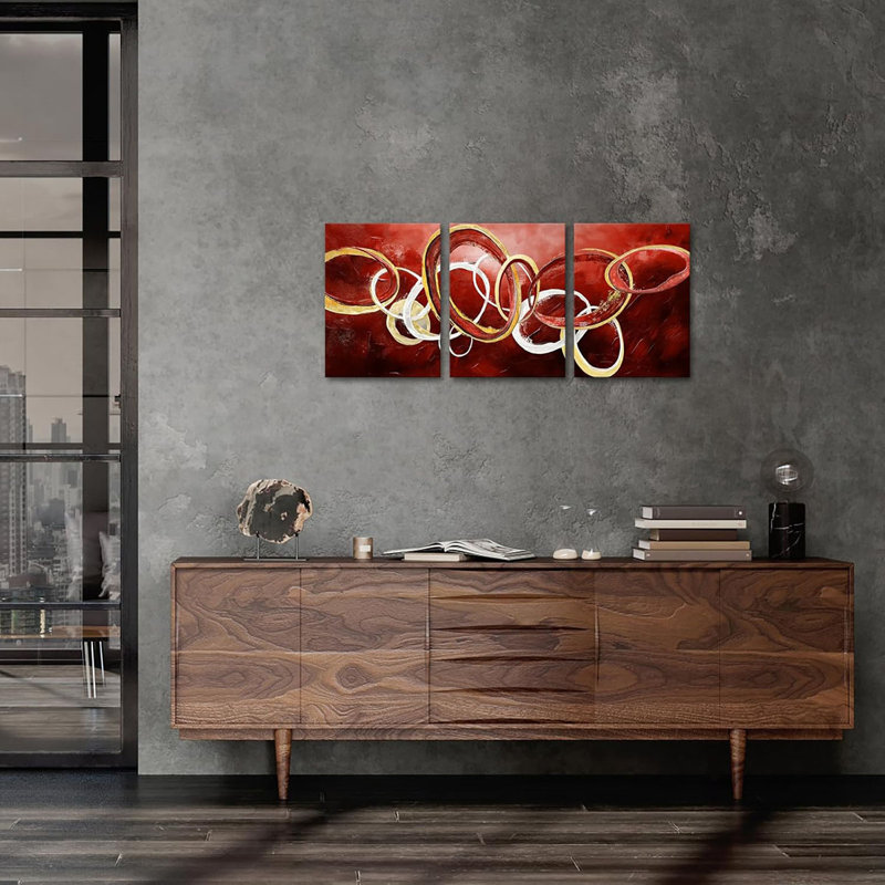 3 Piece Wrapped Canvas Print, Red