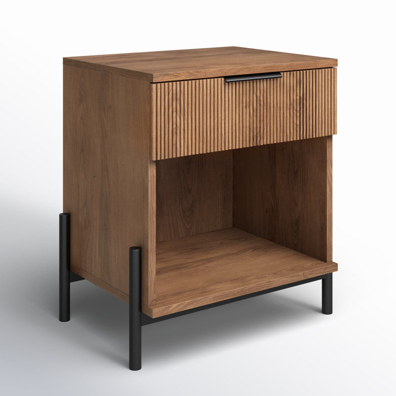 Asho 1-Drawer Nightstand with Open Cubby, Mocha