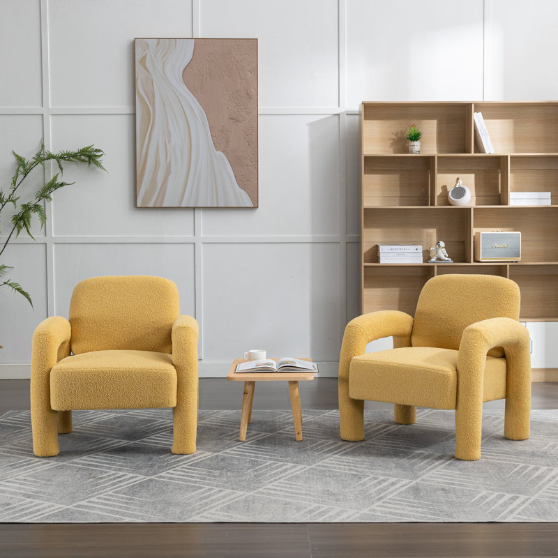 Amrane Upholstered Armchair, Yellow Polyester