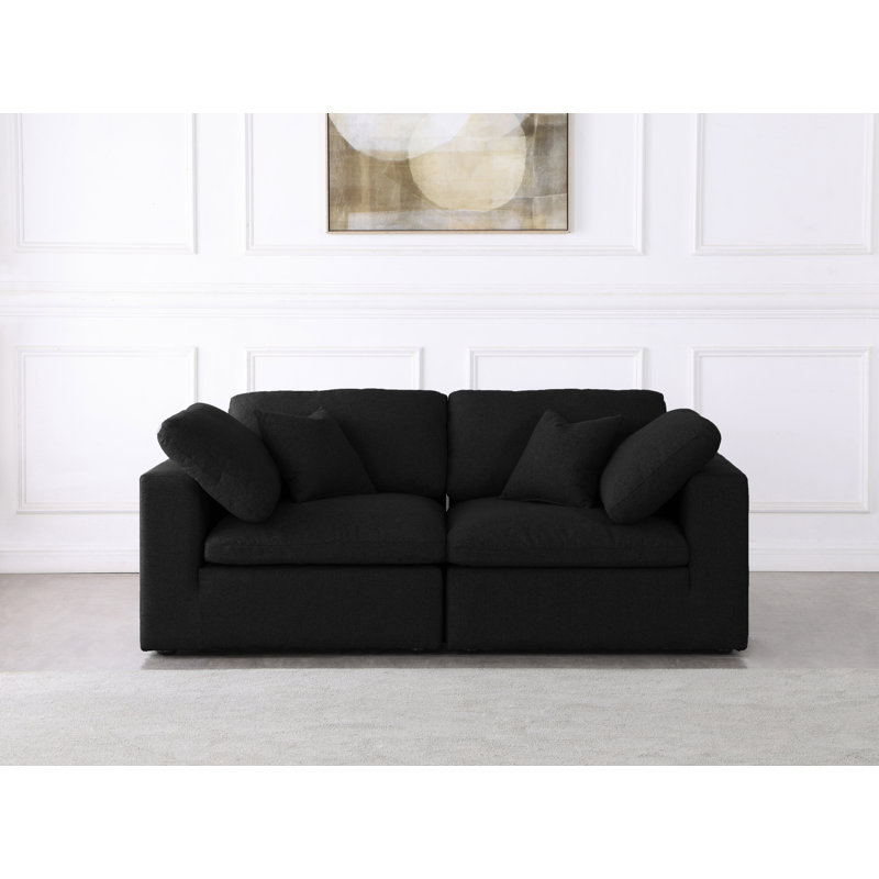 Causeuse Amillya, Tissu texturé en lin noir
