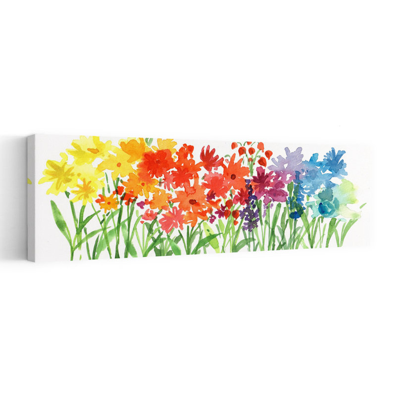 Arc-en-ciel jardin fleurs abstrait coloré vibrant fleur nature, H 16 po x l 48 po