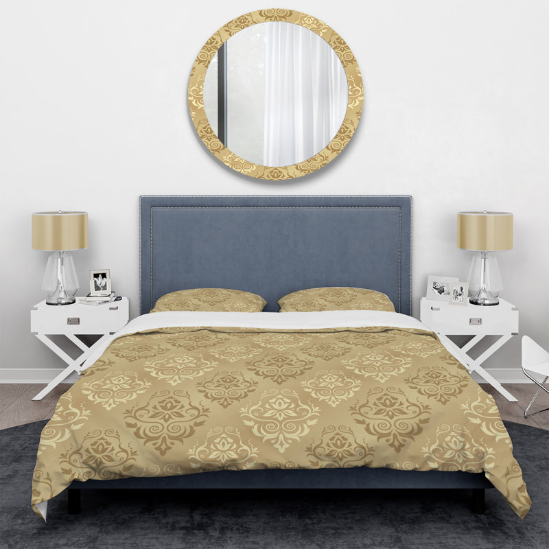 Gold Damask I - Ensemble de housse de couette abstrait - Microfibre de polyester