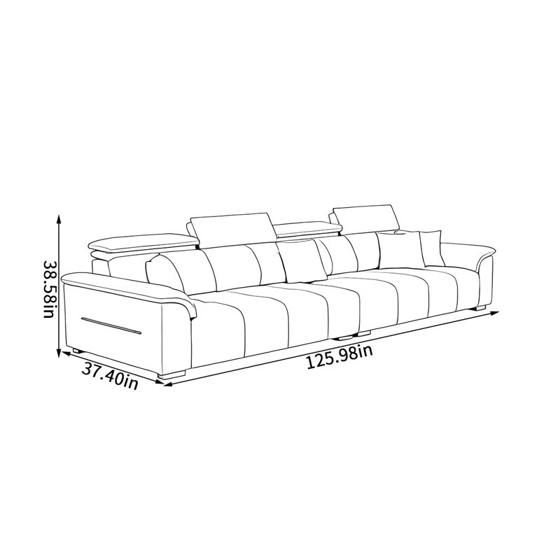 Canapé simple et discret, H 38,58 po x l 125,98 po x P 37,4 po