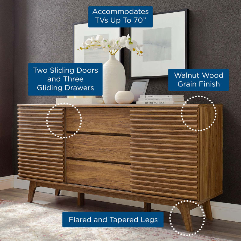 Render 63" Sideboard Buffet Table or TV Stand, Walnut