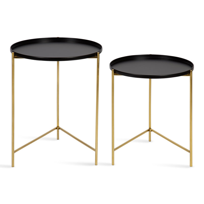Gwynn Tray Top Nesting Tables, Black Top/Gold Base