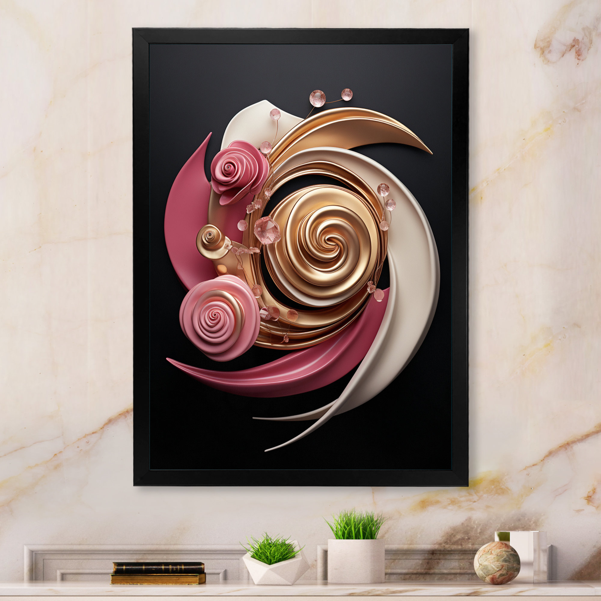 Wrought Studio Retro Glam Liquid Minimal Art Pink White Black I ...