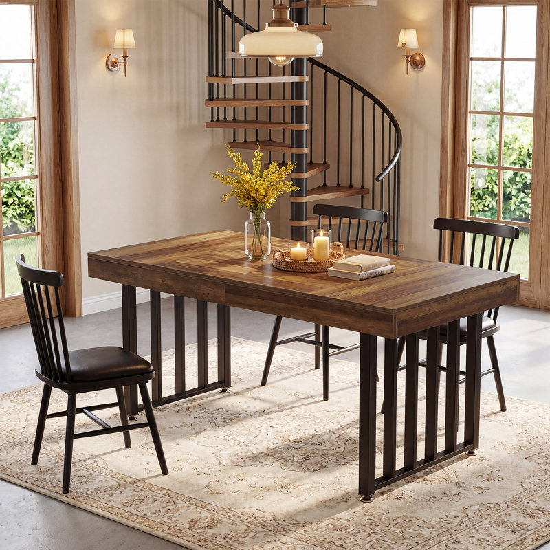 55.12'' Rectangle Wood Dining Table with Metal Frame