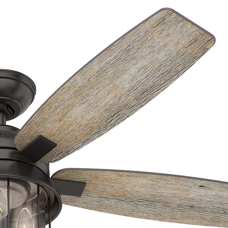 52" Coral Bay 5 - Blade Outdoor Standard Ceiling Fan with Remote Control and Light Kit Included, Noble Bronze