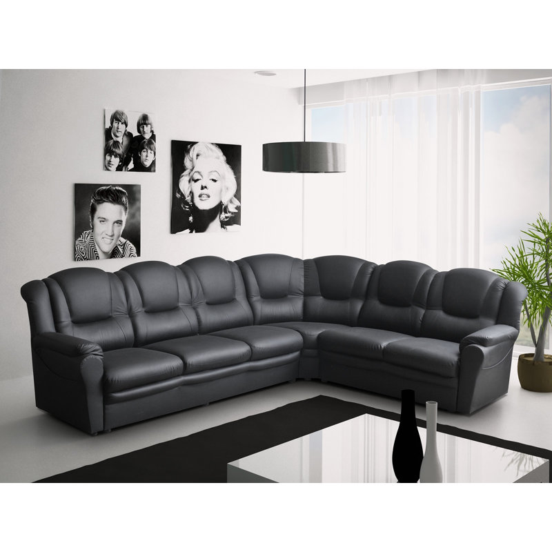 Colin Corner Sofa, Black/Black Faux Leather