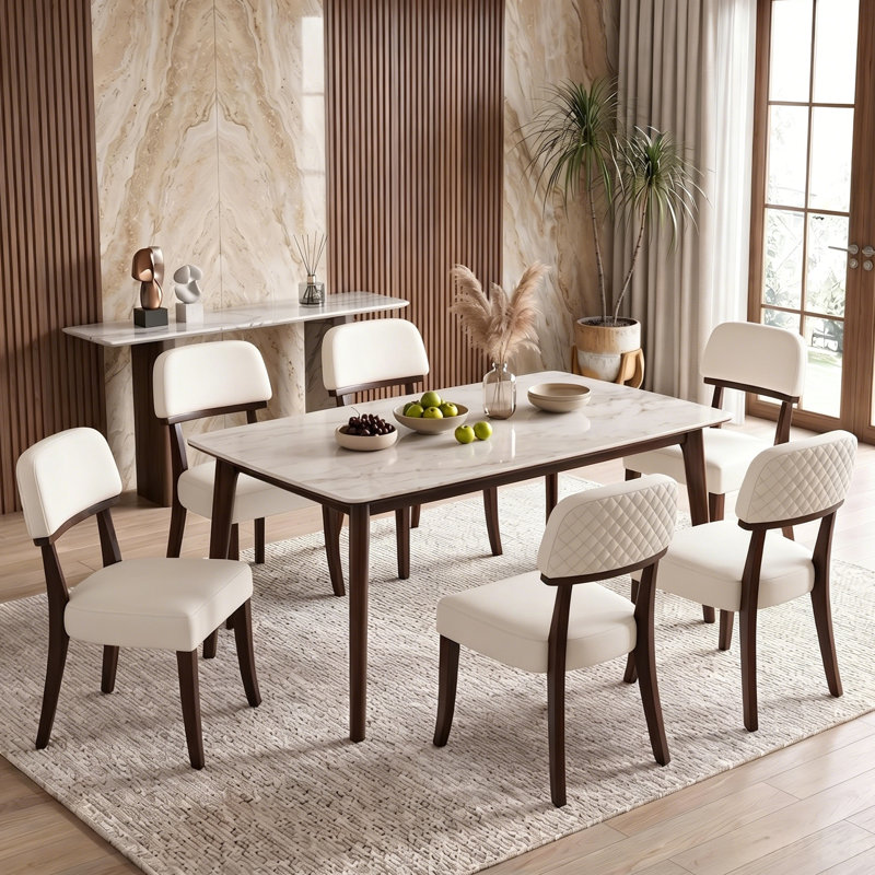 Ensemble de 2 chaises d'appoint Mid-Century rembourrées en bois massif, Blanc