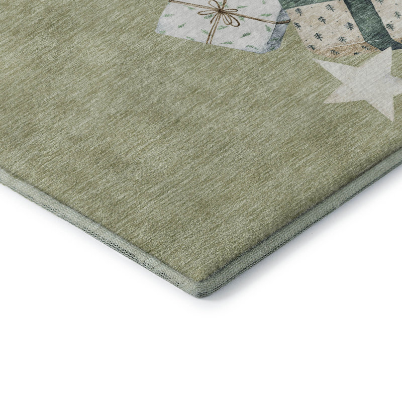 Premium Machine Washable Castillon AMF1825 Stars and Presents Holiday Rug, Rectangle 10' x 14'