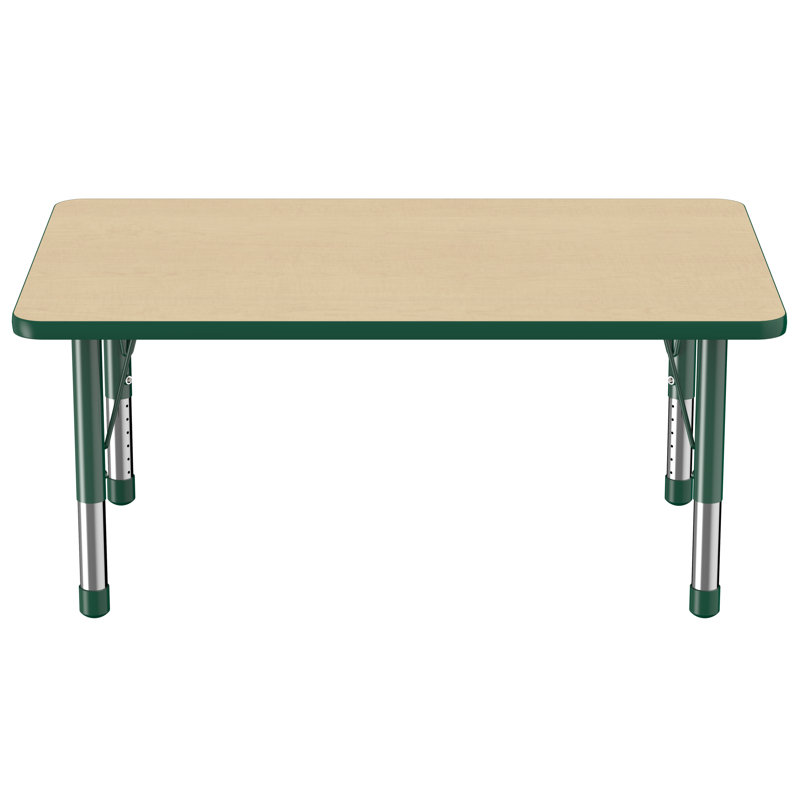 Table d'activité rectangulaire à hauteur réglable en forme de T, 24 po x 48 po, Érable / vert, Super