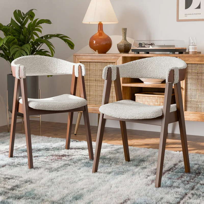 Ensemble de 2 chaises de salle à manger rembourrées Boucle en noyer et beige