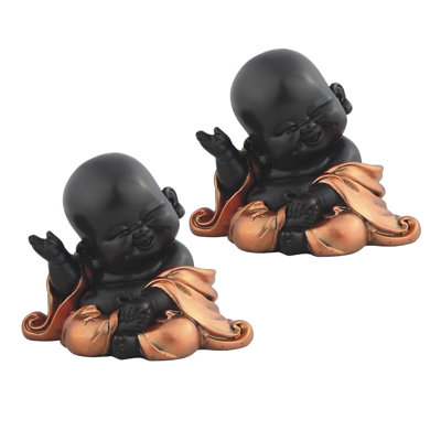 "2-PC Set" ICE ARMOUR 4 "Petit moine bouddhiste en or et noir Figurine Figurine Ornement de décoration d'intérieur / de chambre et idées de cadeaux parfaits pour le réchauffement de la maison, les Fêtes et les Anniversaires