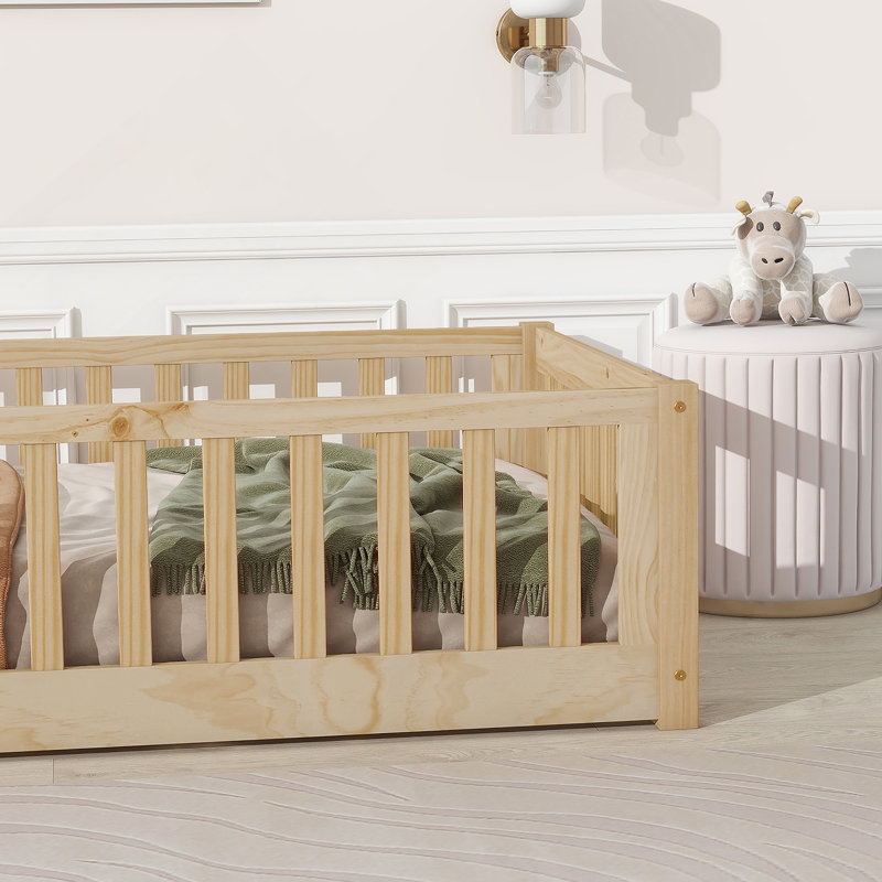 Lit plateforme simple avec clôture et porte, naturel, Naturel