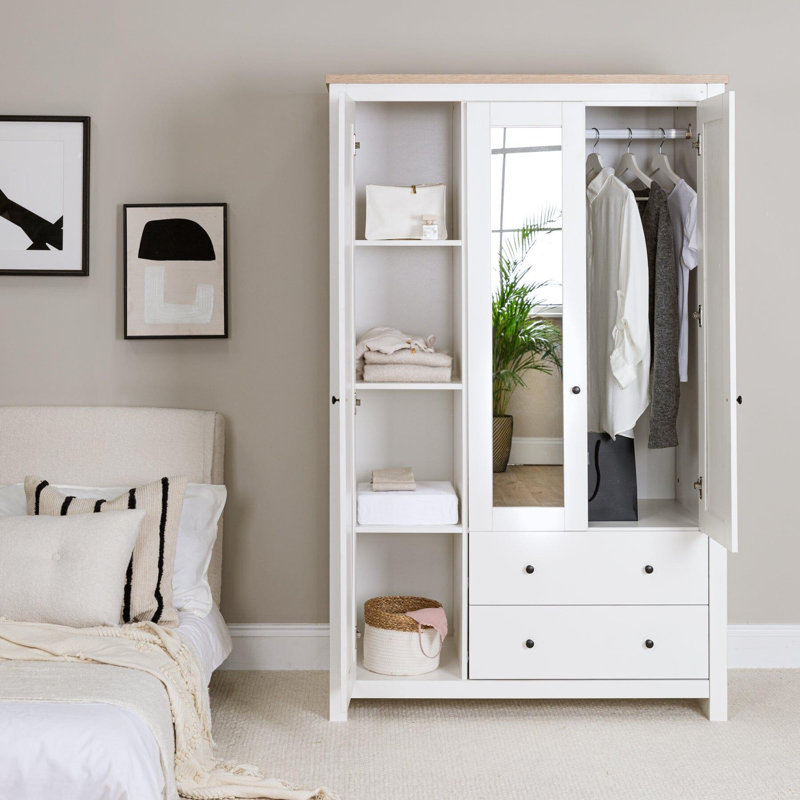 Maryhannah 3 Door Manufactured Wood Wardrobe, White
