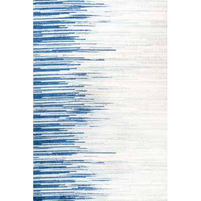 Yerkes Linear Modern Half-Stripe Blue/Cream Rug