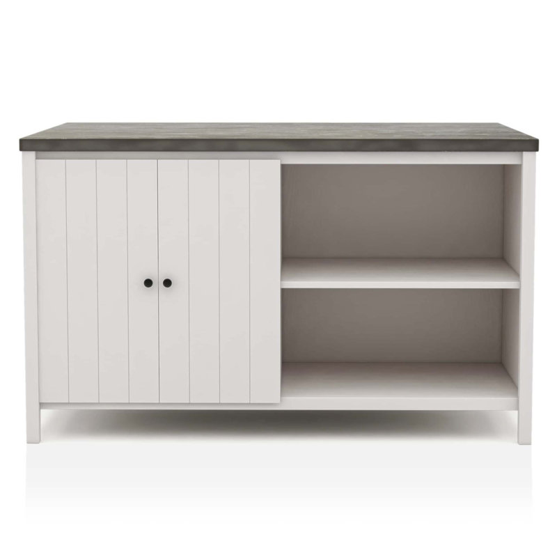 Off-White And Dark Counter Height Dining Table With Storage Cabinet Base, Solid Wood, Ideal For Modern Farmhouse Decor
